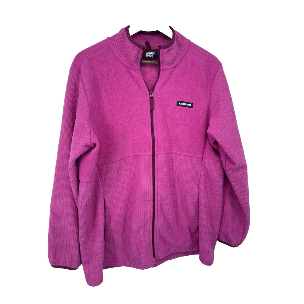 Lands End Fleece Jacket Womens Size XXL Pink Full Zip Waffle Knit Plus